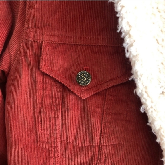 🌻Sundance Beautiful Orange and White Jean Jacket with Vintage-Inspired Corduroy - Picture 4 of 7